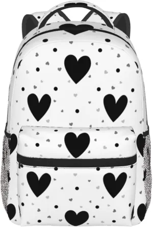 Black And White Hearts Backpack For College School Large Laptop Bag Shoulder Bags Student Bookbag 17 Inch