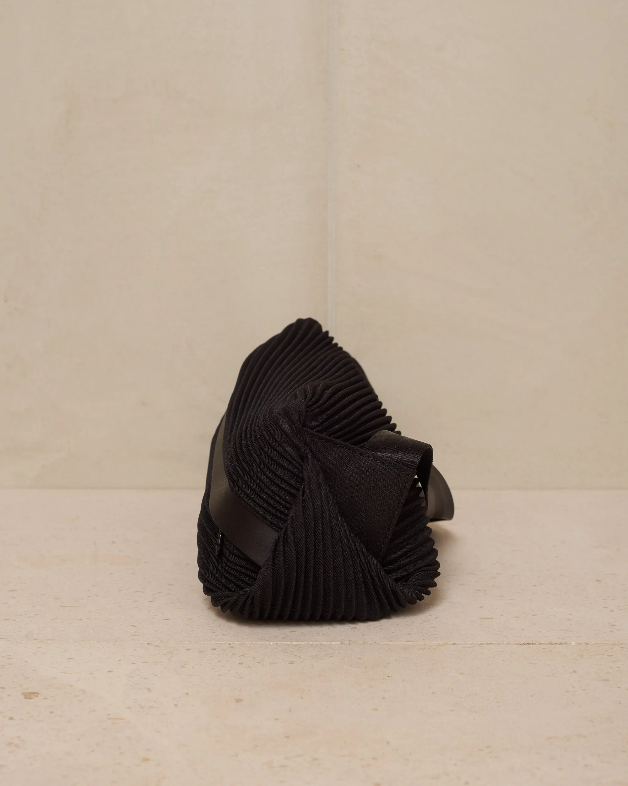 Black Easy Bias Pleats Waistbag