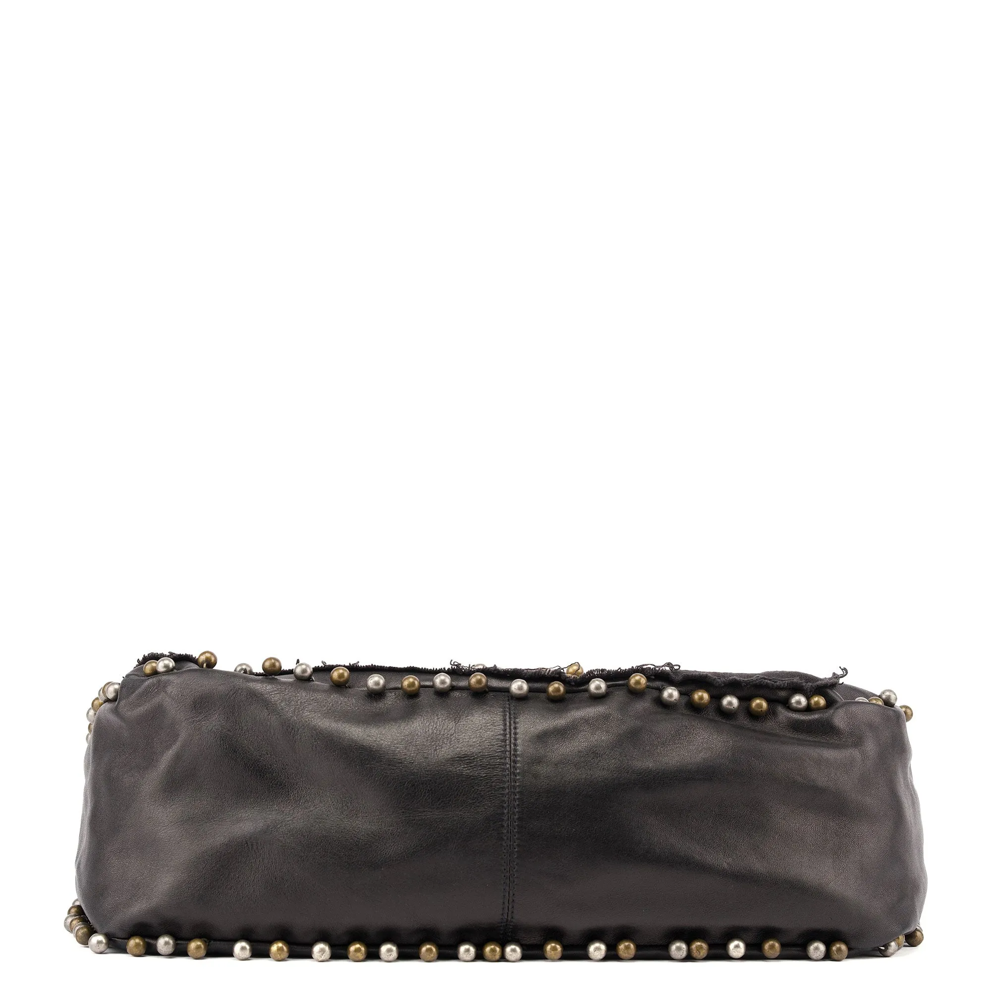 Black Leather Canvas Embellished Hobo Bag