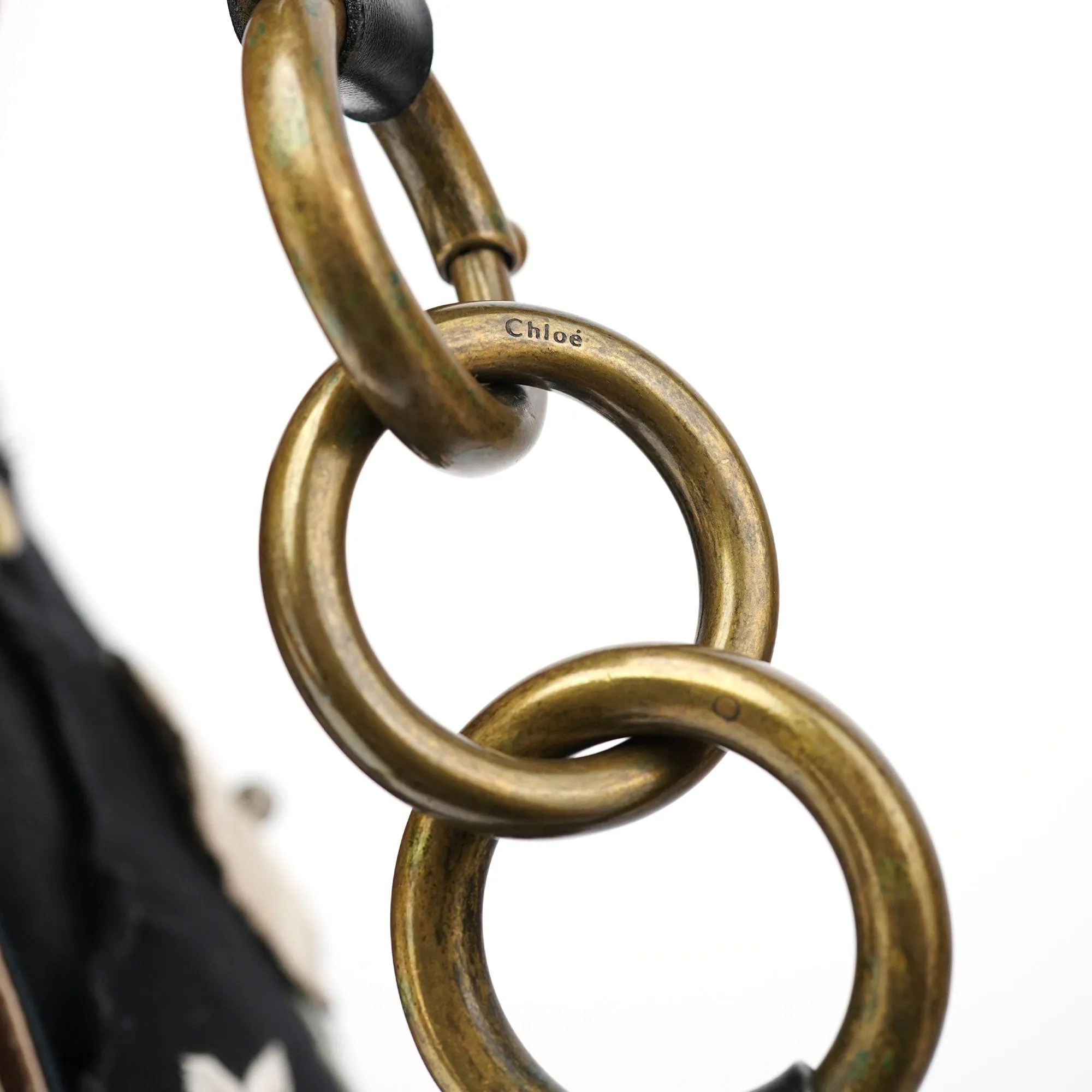 Black Leather Canvas Embellished Hobo Bag