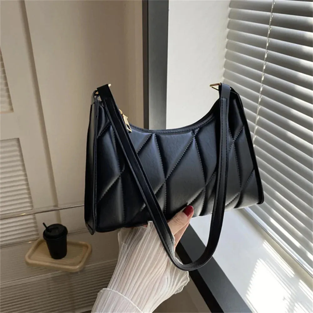 Black Trendy Women Shoulder Bag Pu Handbags Crossbody Bags Small Handle Bags Shopper Clutch Purse Niche Chain Armpit Bag