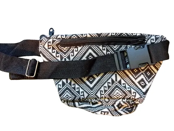 Bohotusk Black White Diamond Print Cotton Bum Bag Fanny Pack Waist Travel Bag