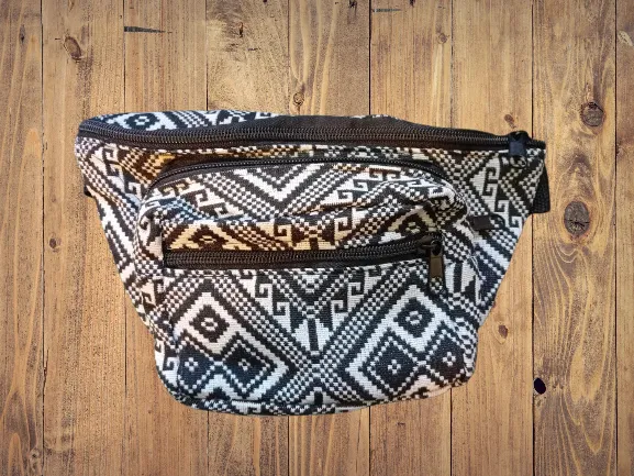 Bohotusk Black White Diamond Print Cotton Bum Bag Fanny Pack Waist Travel Bag