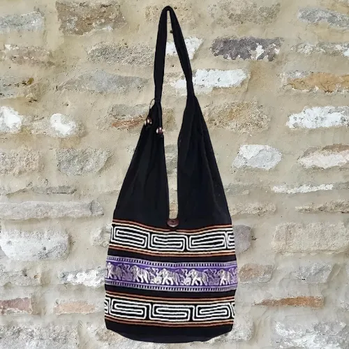 Bohotusk Purple Cotton Thai Elephant Hobo Shoulder Bag
