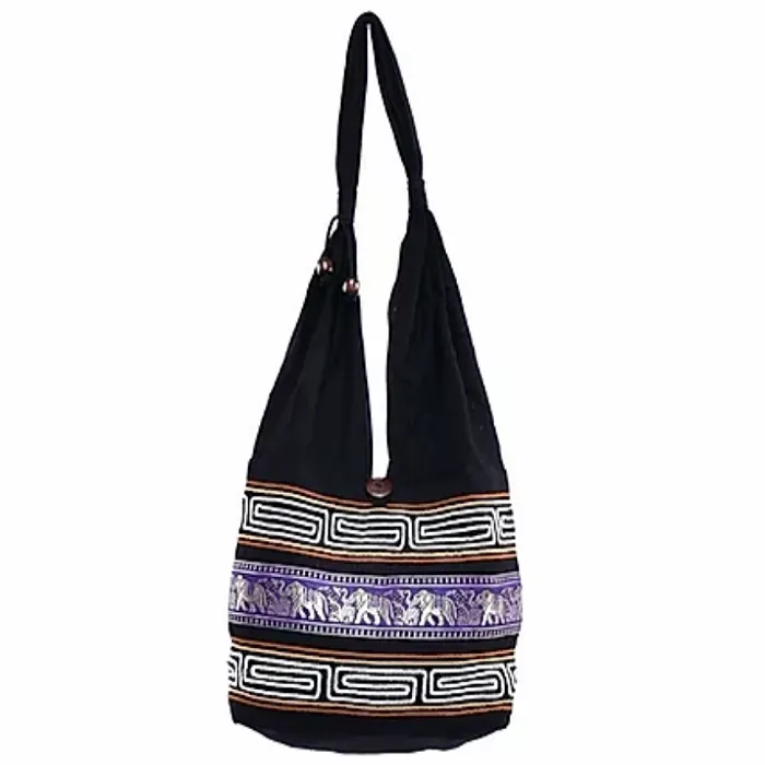 Bohotusk Purple Cotton Thai Elephant Hobo Shoulder Bag