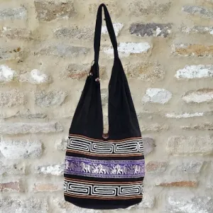 Bohotusk Purple Cotton Thai Elephant Hobo Shoulder Bag