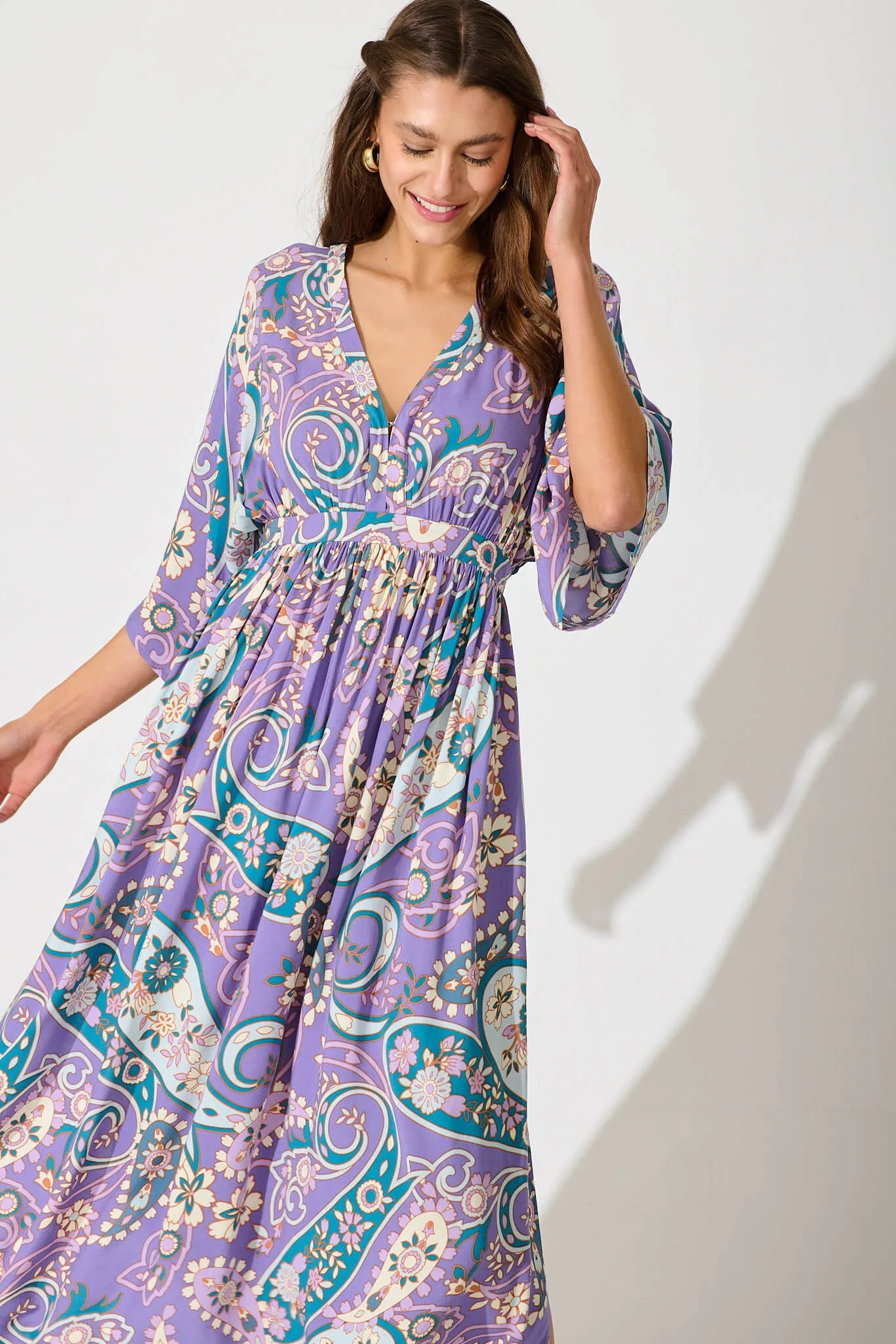 Break Free Maxi Dress In Purple With Blue Paisley Print