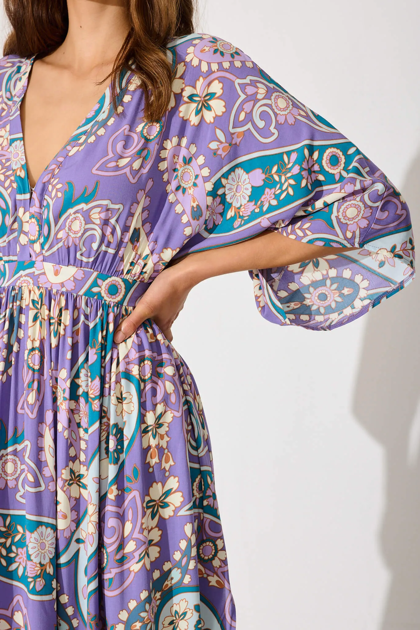 Break Free Maxi Dress In Purple With Blue Paisley Print