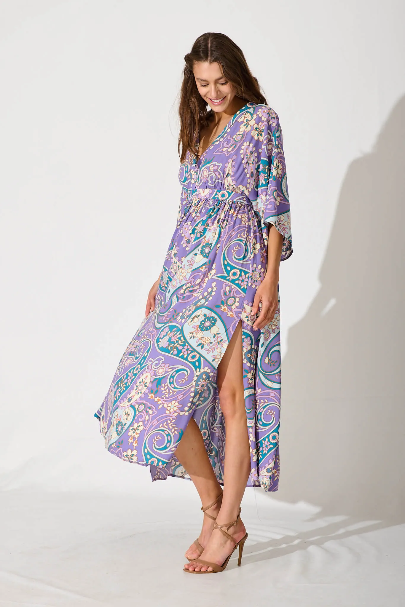 Break Free Maxi Dress In Purple With Blue Paisley Print