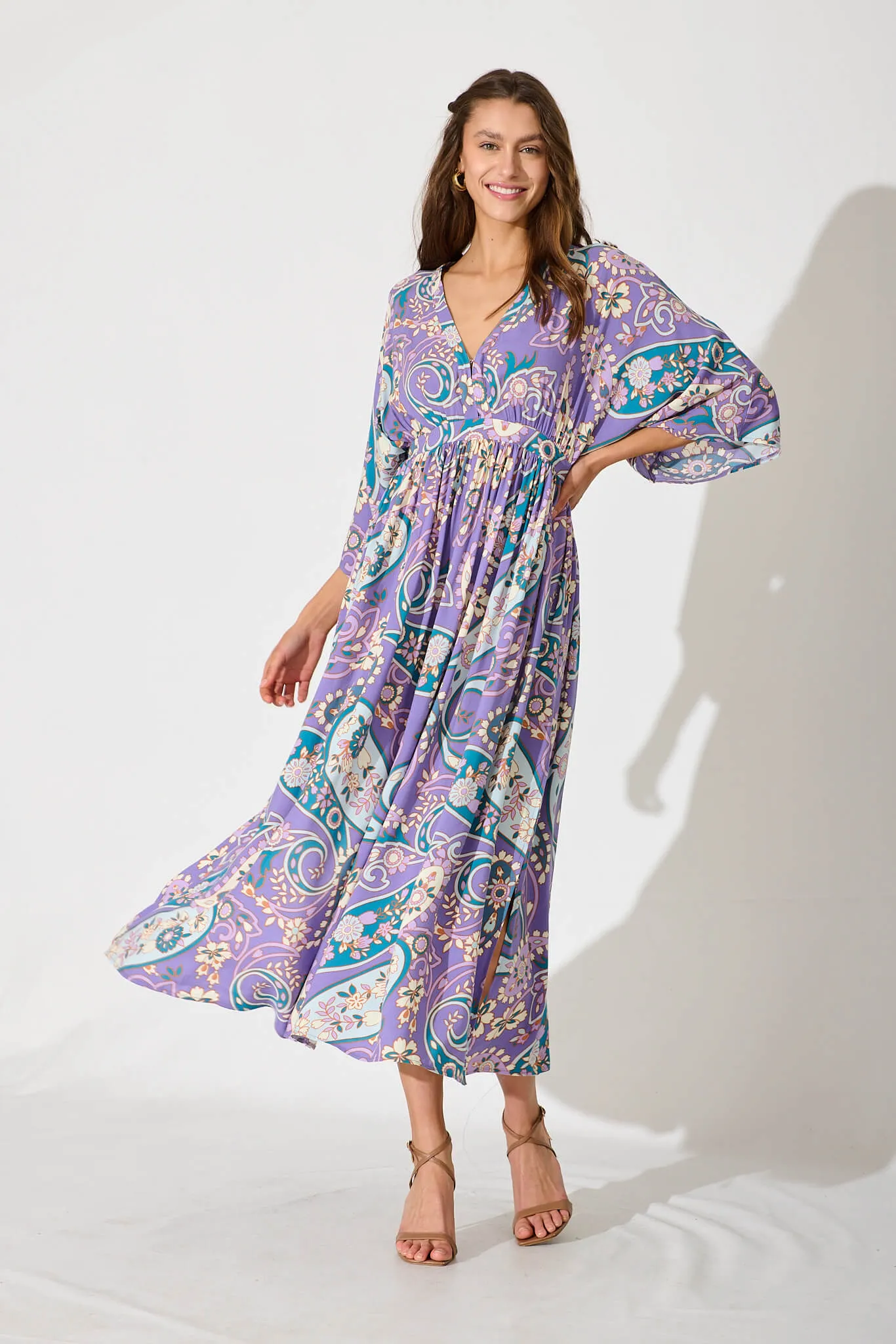 Break Free Maxi Dress In Purple With Blue Paisley Print