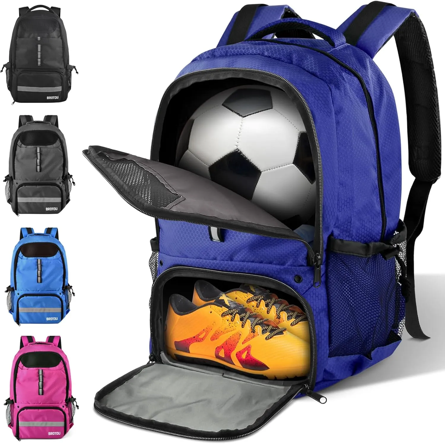 BROTOU Soccer Backpack Sports Bag with Ball Holder and Shoe Compartment for Football Basketball Volleyball Rugby