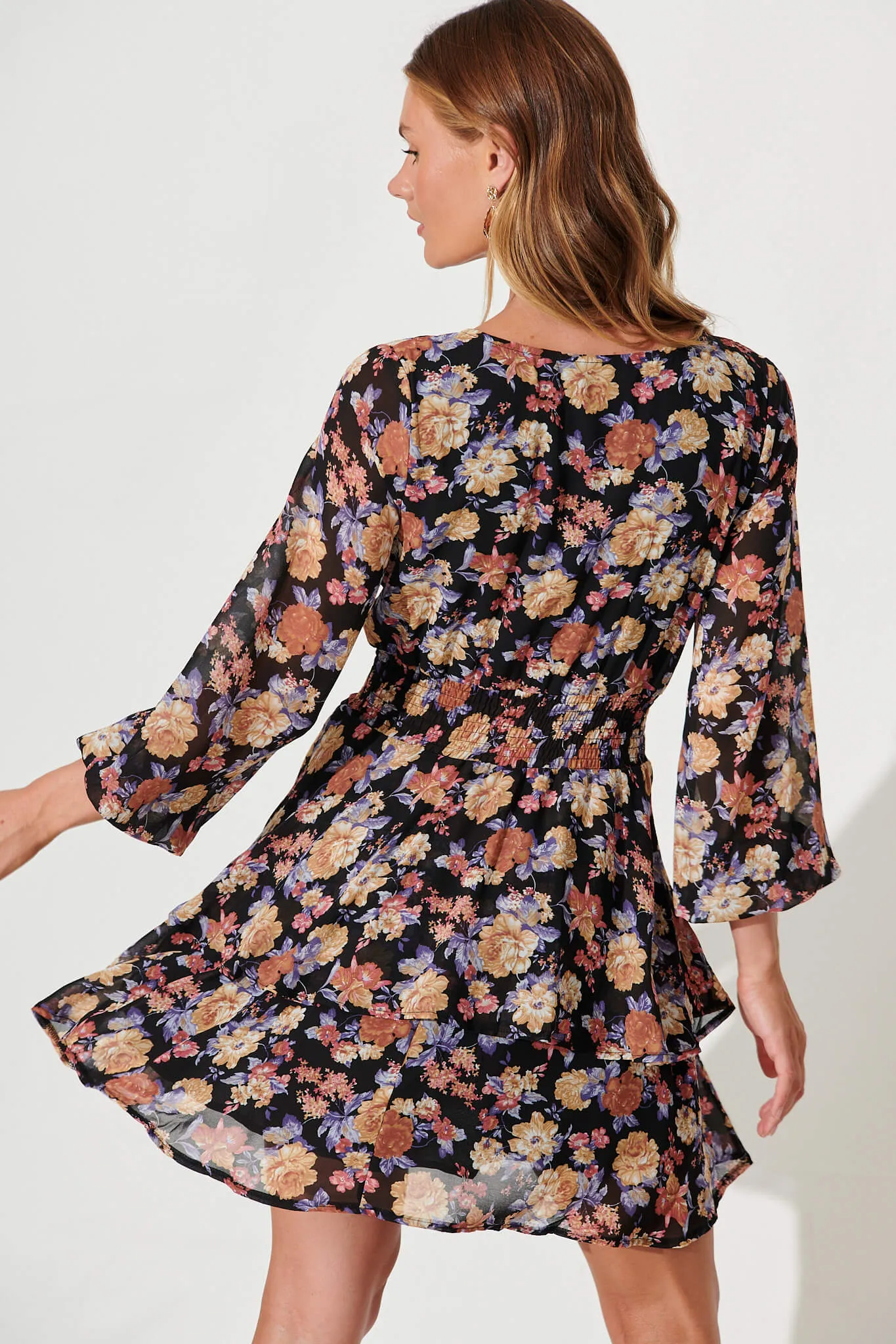 Brunetti Dress In Black Multi Floral Chiffon