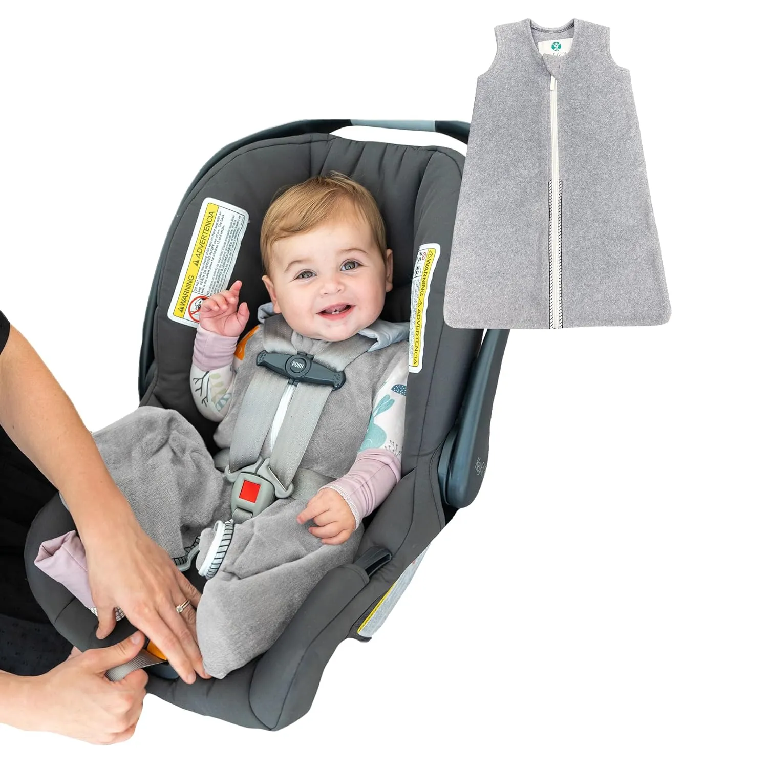 Buckle Me Baby Coats Sleep Sack | Car Seat Blanket | Car Seat to Crib Baby Wearable Blanket for Easy Transitions to Stroller, Carrier, High Chair or Any 5 Point Harness 4-8 Months Fleece Grey Blankie