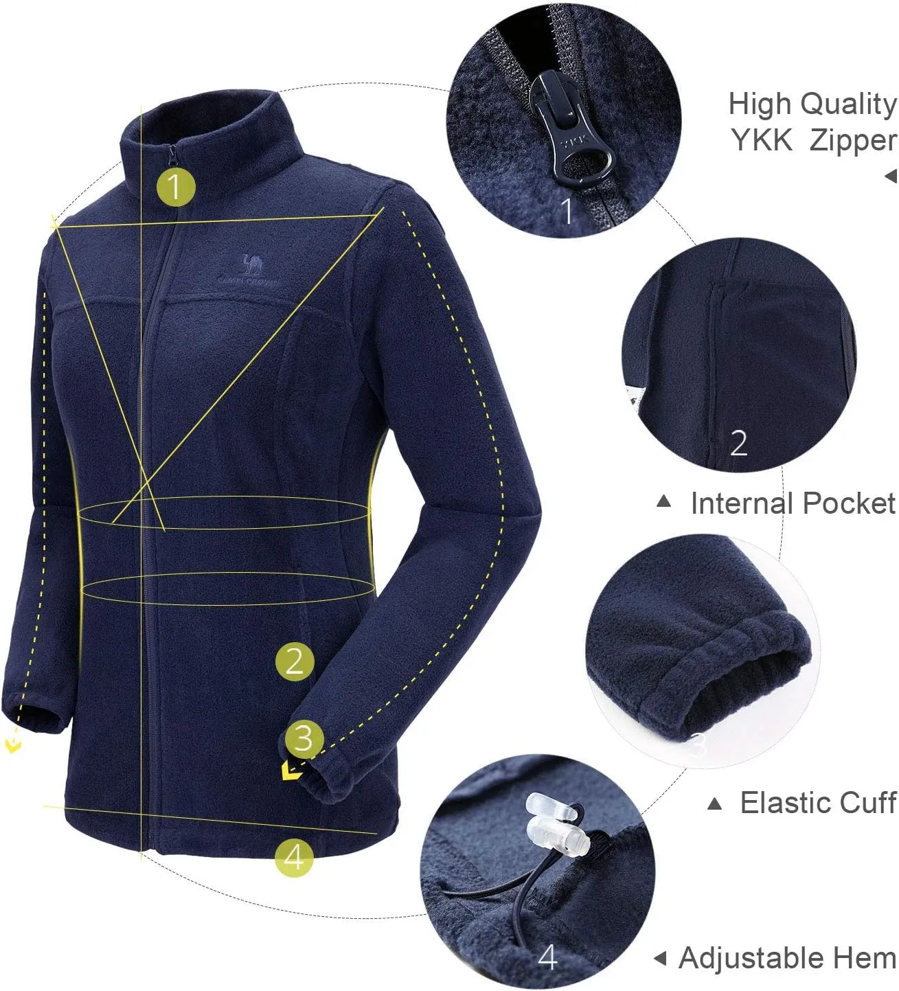 CAMEL CROWN Women Full Zip Fleece Jackets with Pockets Soft Polar Fleece Coat Jacket Sweater for Spring Outdoor