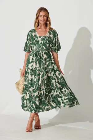 Cameo Maxi Dress In White With Green Leaf Print