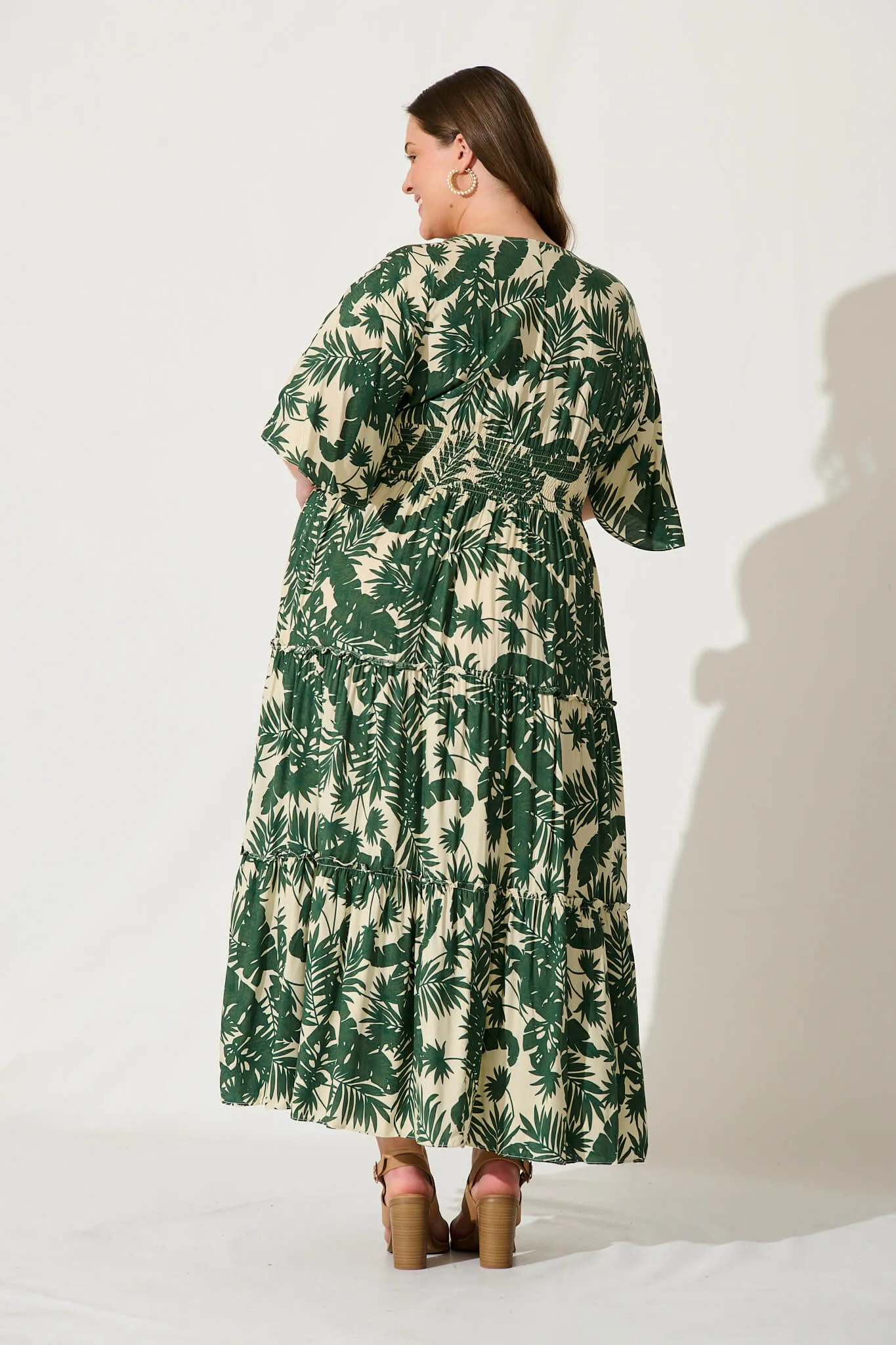 Cameo Maxi Dress In White With Green Leaf Print