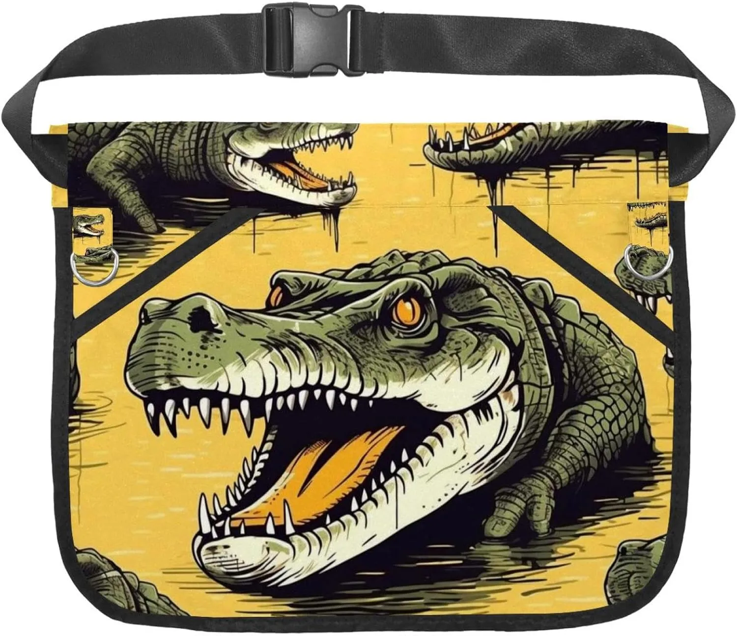 Canvas Half Waist Apron with Pockets, Short Apron for Men Women, Kitchen Restaurant and Crafting, Waiter Apron with Crocodile T