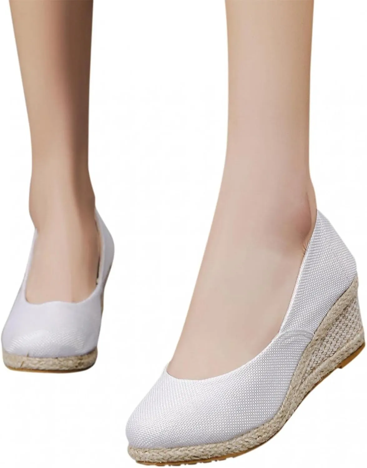Canvas Wedges Sandals for Women Closed Rounded Toe Wedges Platform Heels Casual Sandals Slip On Woven Casual Pumps Shoes Nurse Shoe Comfortable Breathable Walking Beach Shoes