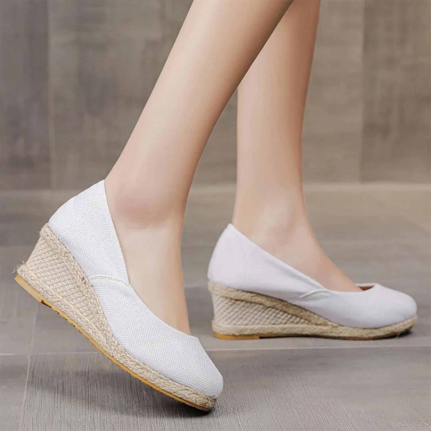 Canvas Wedges Sandals for Women Closed Rounded Toe Wedges Platform Heels Casual Sandals Slip On Woven Casual Pumps Shoes Nurse Shoe Comfortable Breathable Walking Beach Shoes