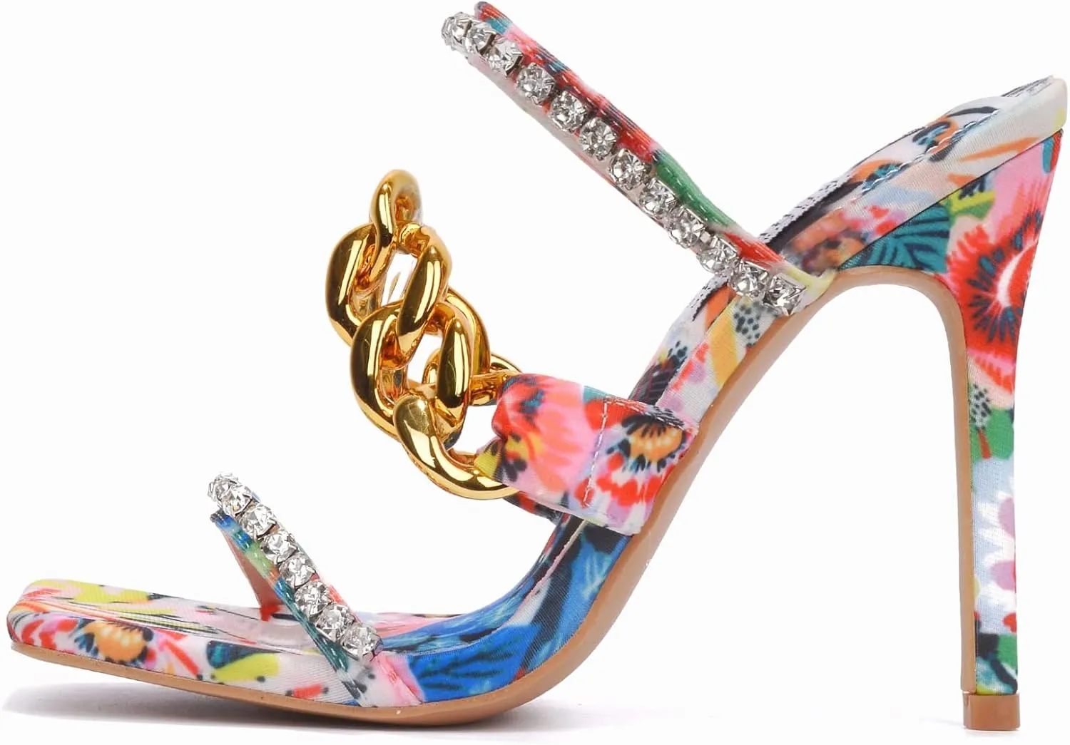 Cape Robbin Vavaboom Sexy Stiletto High Heels for Women, Square Toe Shoes Heels with Link and Faux Rhinestones