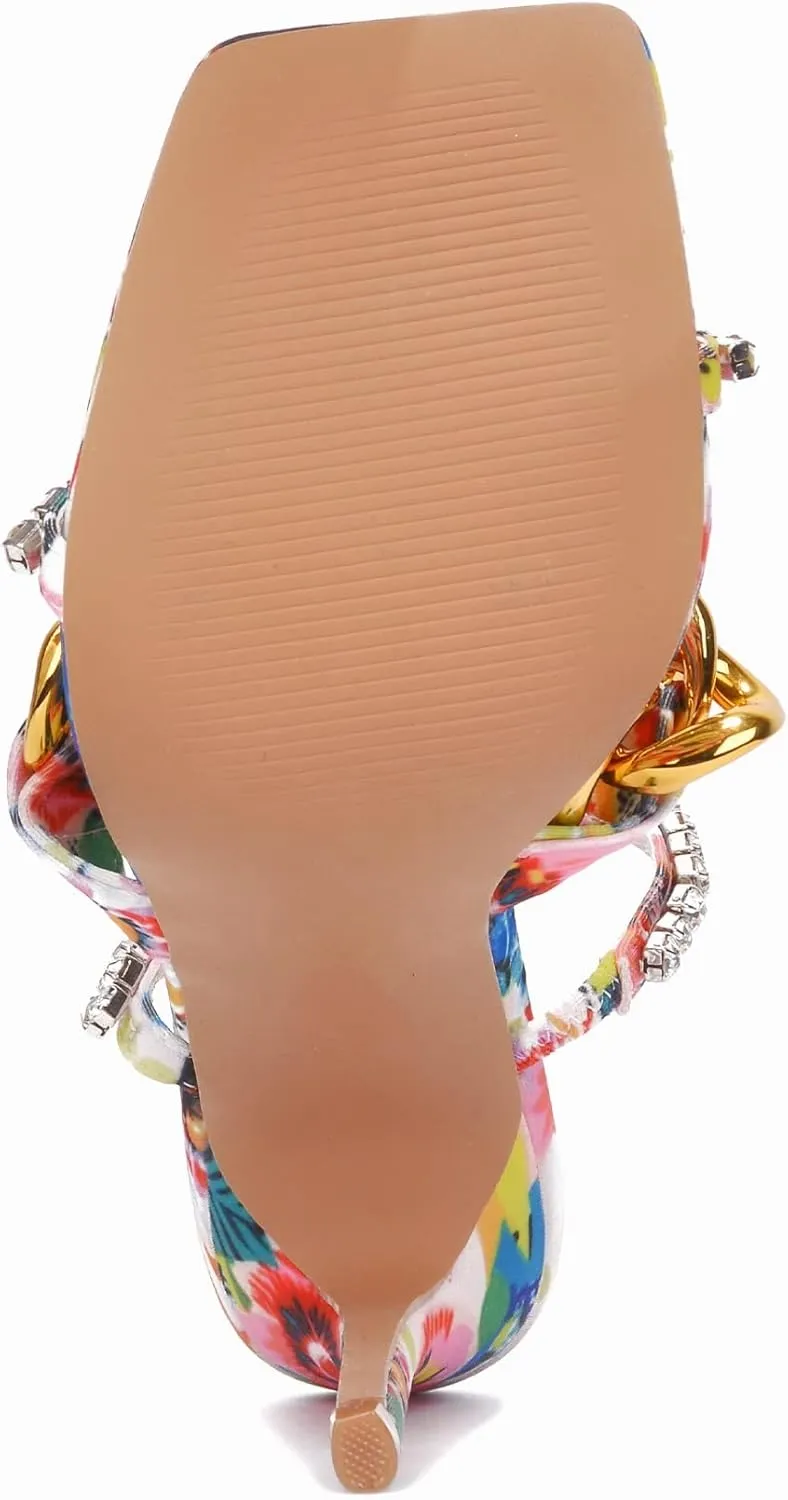 Cape Robbin Vavaboom Sexy Stiletto High Heels for Women, Square Toe Shoes Heels with Link and Faux Rhinestones