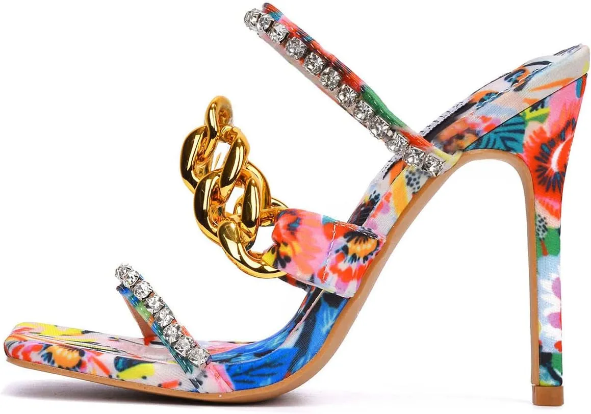 Cape Robbin Vavaboom Sexy Stiletto High Heels for Women, Square Toe Shoes Heels with Link and Faux Rhinestones