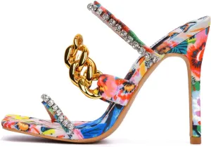 Cape Robbin Vavaboom Sexy Stiletto High Heels for Women, Square Toe Shoes Heels with Link and Faux Rhinestones