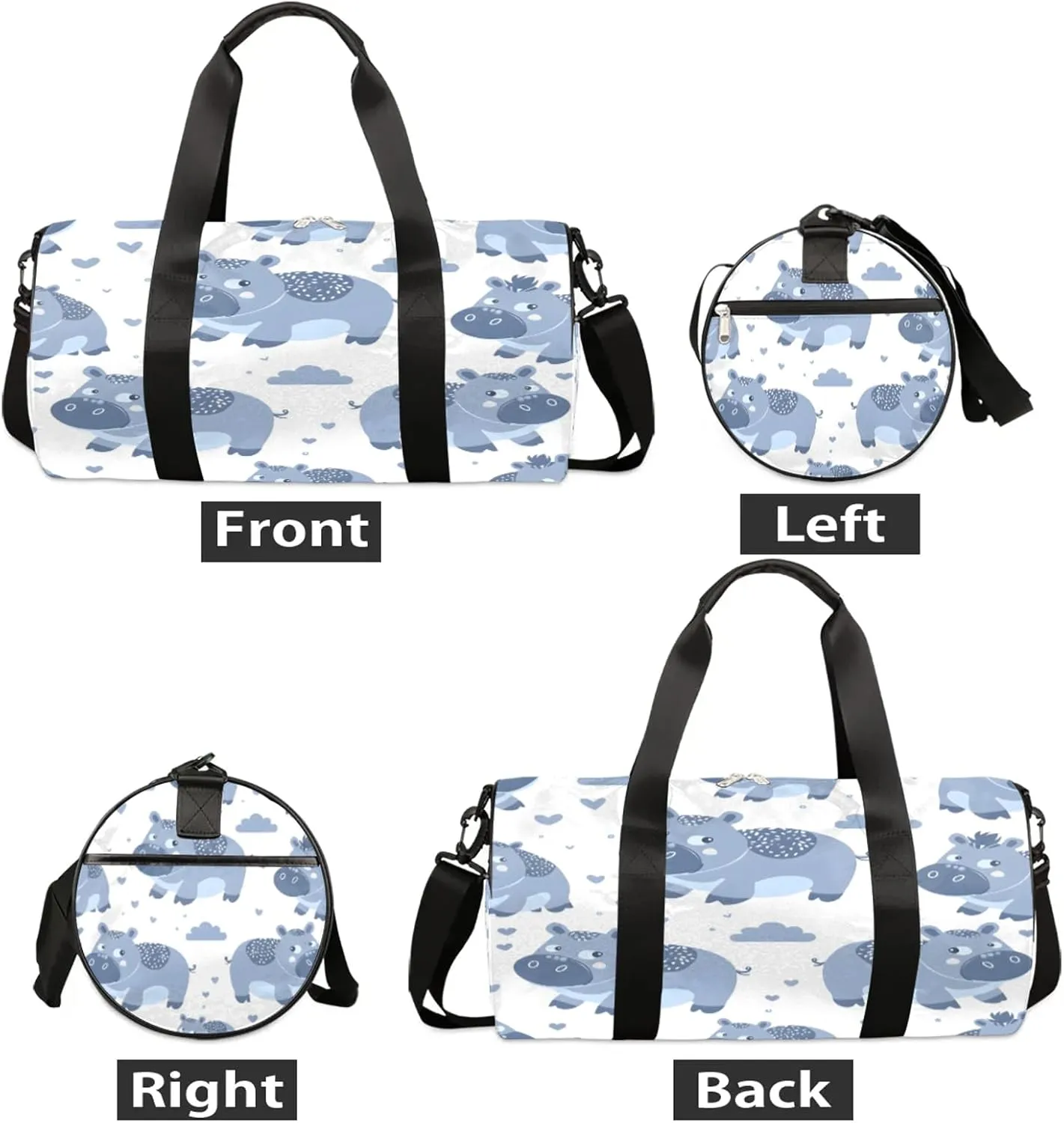 Cartoon Hippo Sports Gym Bag for Men Women Lightweight Travel Duffle Bag with Shoulder Strap Waterproof Carry On Weekender Overnight Bag for Travel Sports Gym