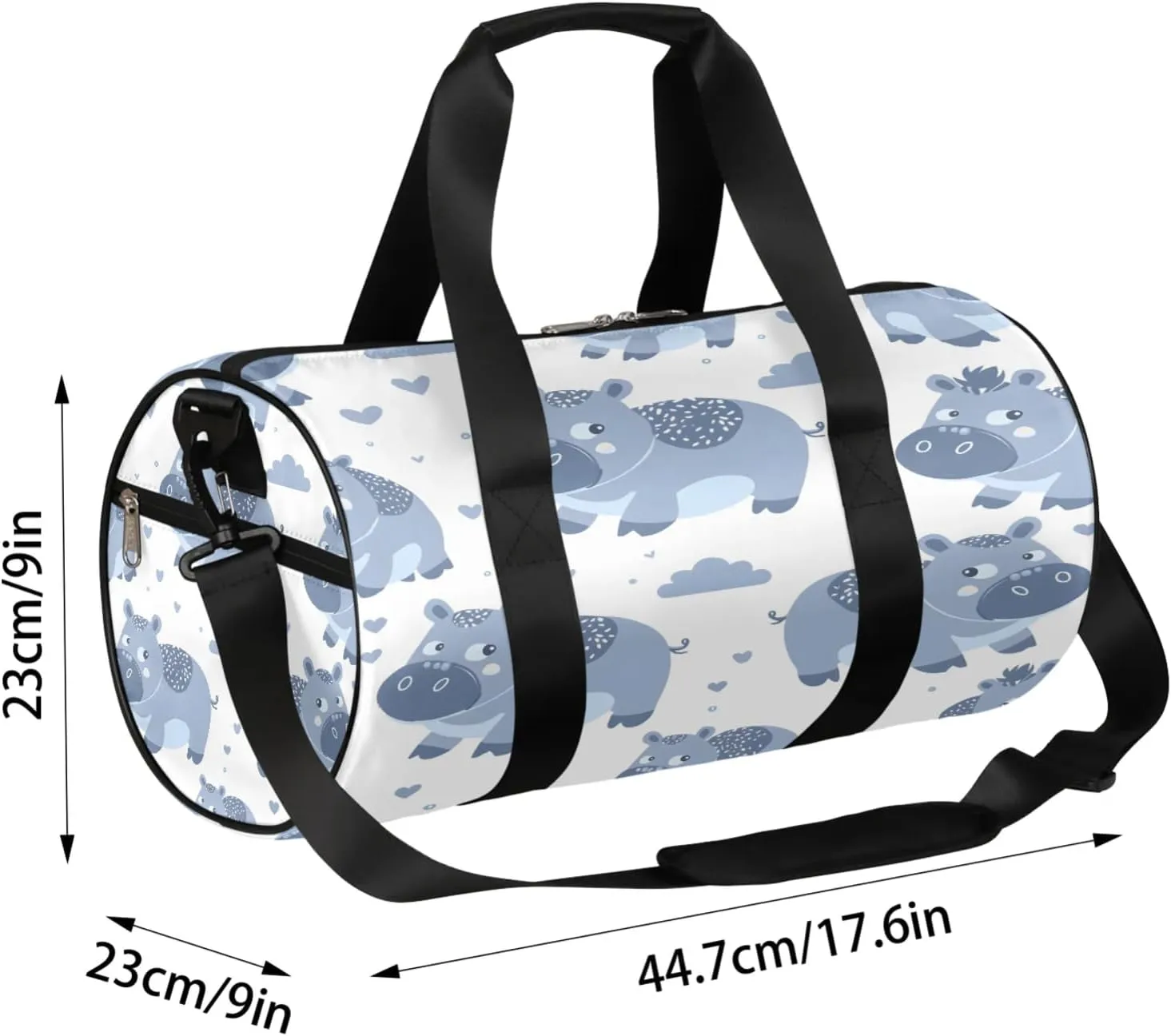 Cartoon Hippo Sports Gym Bag for Men Women Lightweight Travel Duffle Bag with Shoulder Strap Waterproof Carry On Weekender Overnight Bag for Travel Sports Gym