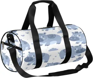 Cartoon Hippo Sports Gym Bag for Men Women Lightweight Travel Duffle Bag with Shoulder Strap Waterproof Carry On Weekender Overnight Bag for Travel Sports Gym