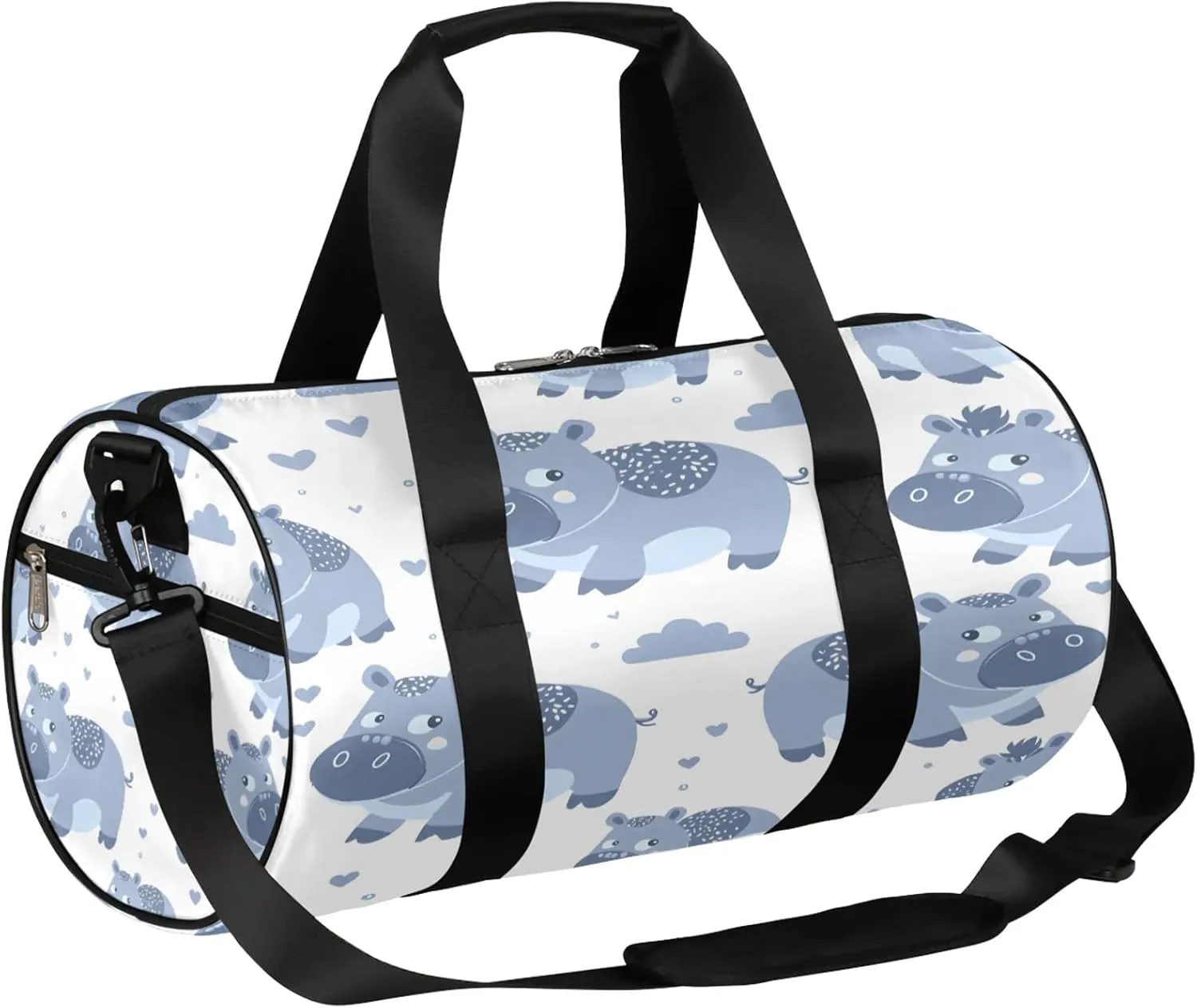 Cartoon Hippo Sports Gym Bag for Men Women Lightweight Travel Duffle Bag with Shoulder Strap Waterproof Carry On Weekender Overnight Bag for Travel Sports Gym