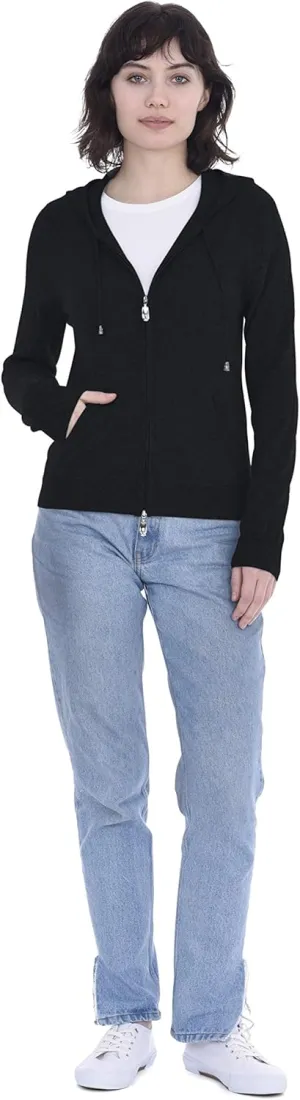 Cashmeren Women’s Full Zip Drawstring Hoodie with Pockets 100% Pure Cashmere Long Sleeve Zipped Down Sweater