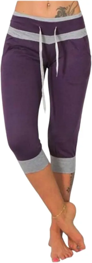 Casual Cropped Pants for Women Stretchy Soft Drawstring Workout Capri Pants Lightweight High Waisted Capri Leggings