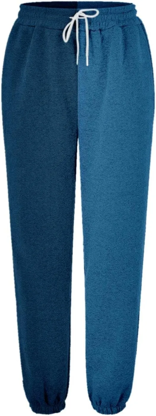 Casual Two Tone Joggers for Women Loose Drawstring Elastic High Waisted Sweatpants Ankle Cuffed Sport Activewear with Pockets