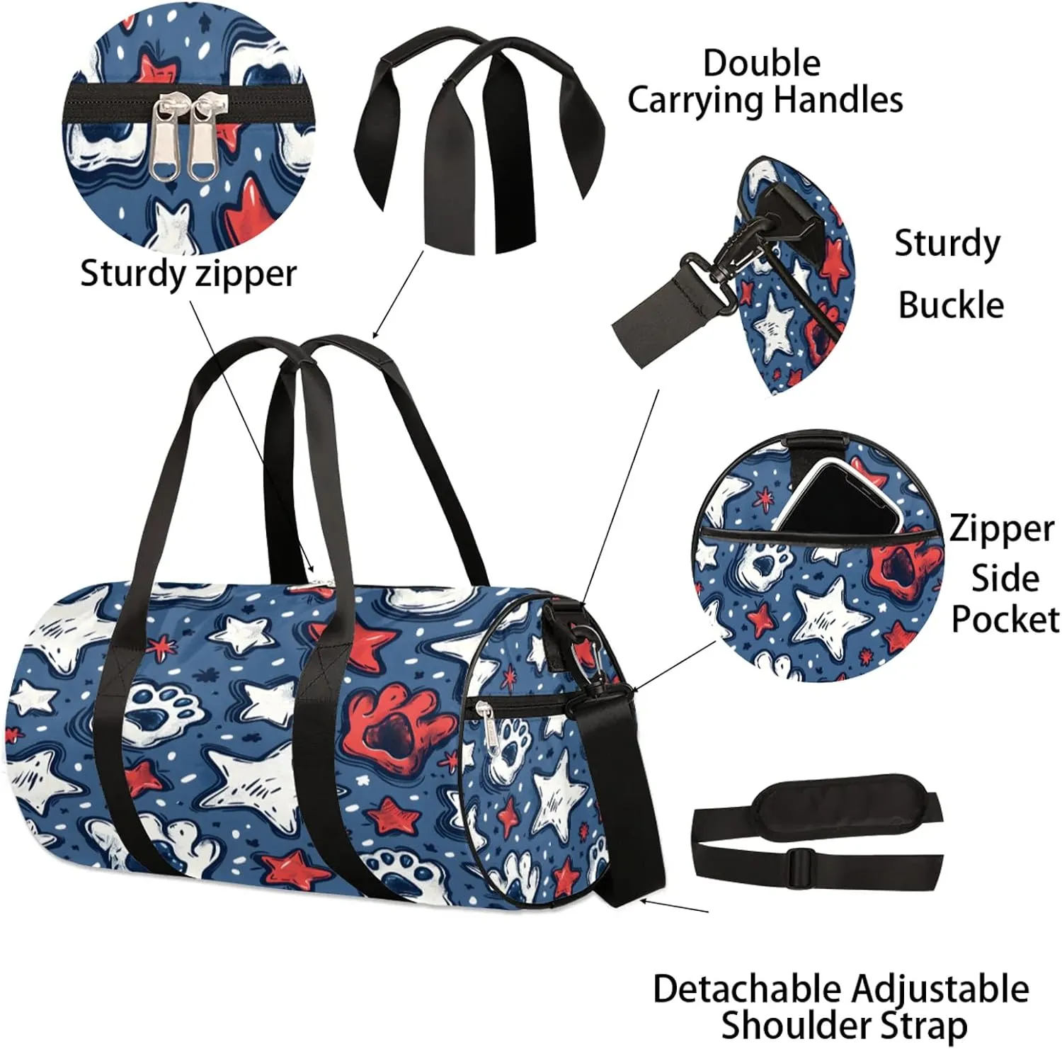 Cat Paw Star Print Sports Gym Bag for Men Women Lightweight Travel Duffle Bag with Shoulder Strap Waterproof Carry On Weekender Overnight Bag for Travel Sports Gym