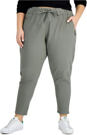 Celebrity Pink Womens Green Pocketed Zippered Drawstring Elastic Waist Cropped Pants Plus 3X