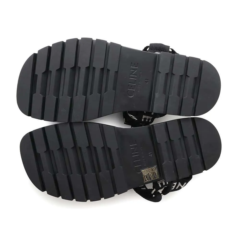 CELINE Leo Strappy Sandals Black346742208C Canvas Leather Rubber Size 41