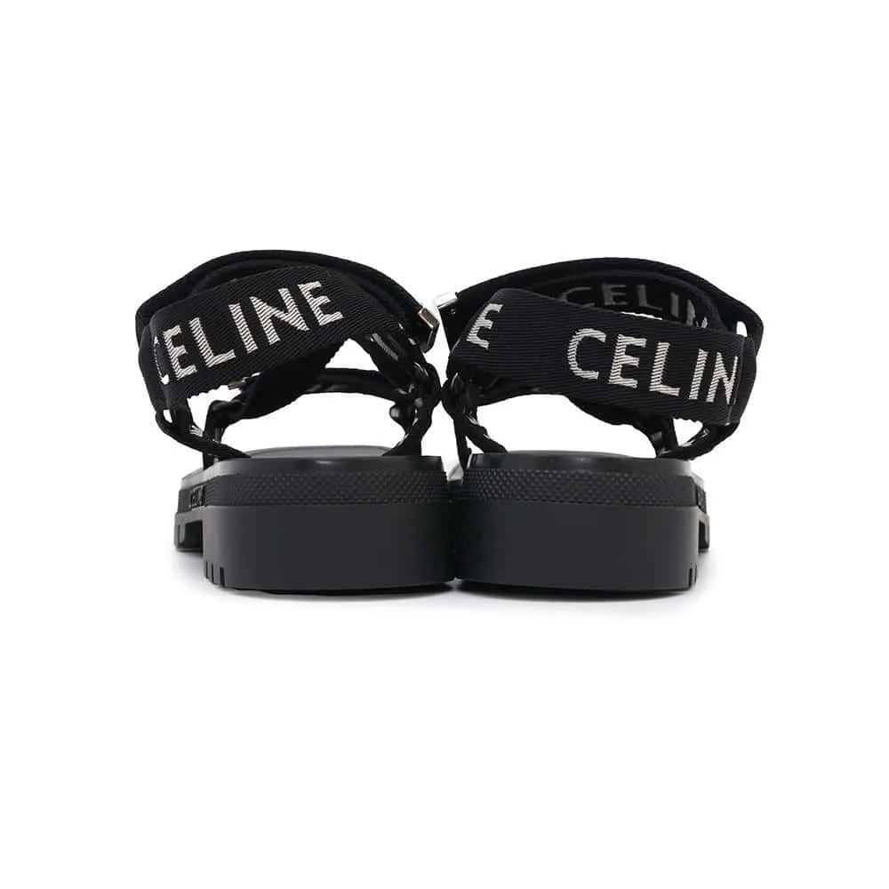 CELINE Leo Strappy Sandals Black346742208C Canvas Leather Rubber Size 41