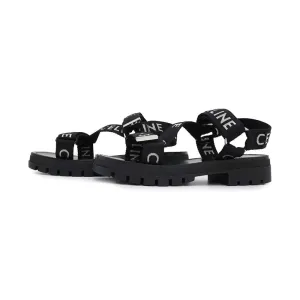 CELINE Leo Strappy Sandals Black346742208C Canvas Leather Rubber Size 41