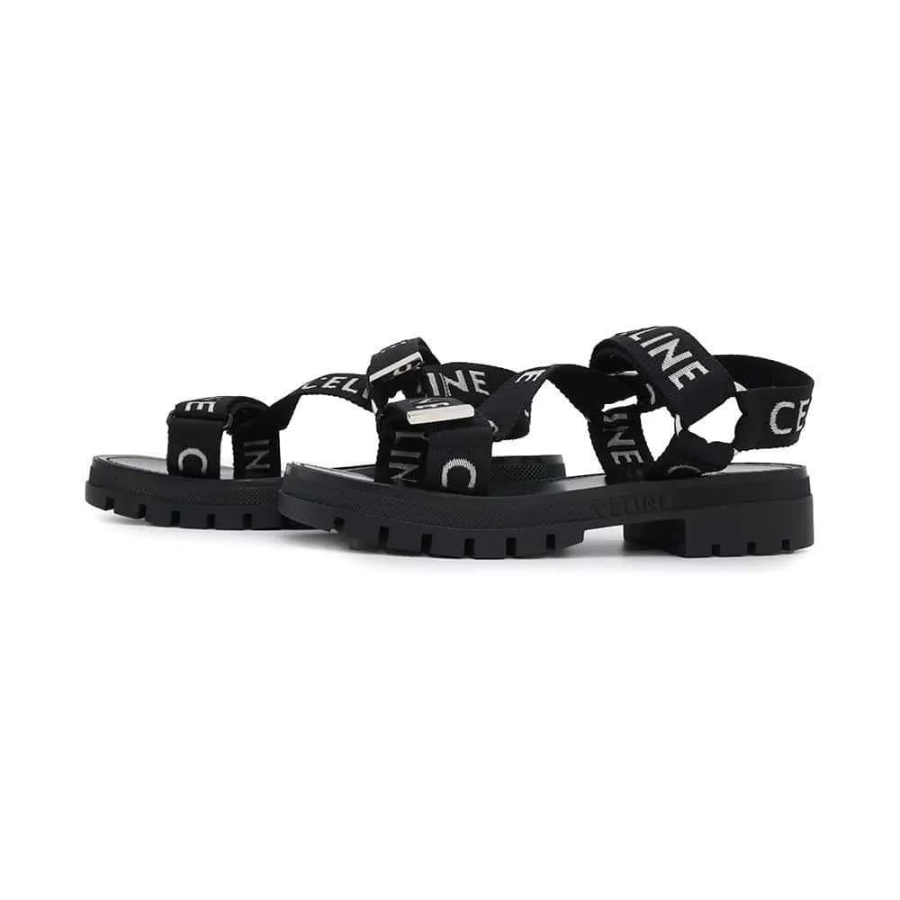 CELINE Leo Strappy Sandals Black346742208C Canvas Leather Rubber Size 41