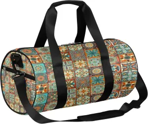 Ceramic Tile Colorful Ethnic Mesh Sports Gym Bag for Men Women Lightweight Travel Duffle Bag with Shoulder Strap Waterproof Carry On Weekender Overnight Bag for Travel Sports Gym