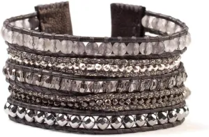 Chan Luu Dark Grey Metallic Mix Crystal Silvertone Wrap Bracelet Adjustable
