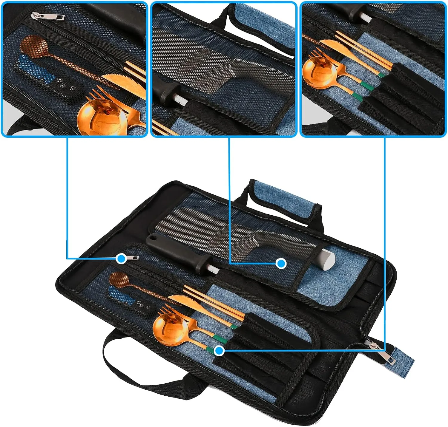 Chef’s Knife Roll Bag, Heavy Duty Oxford Chef Knife Bag, Portable 13 Slots Chef Knife Case, Multi-function Cutlery Knives Pouch Holder Knife Wrap Wallet Tool Roll