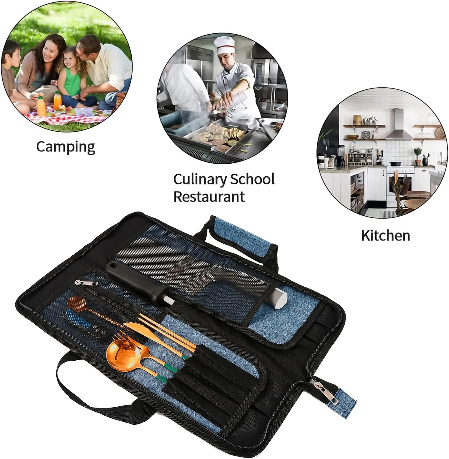 Chef’s Knife Roll Bag, Heavy Duty Oxford Chef Knife Bag, Portable 13 Slots Chef Knife Case, Multi-function Cutlery Knives Pouch Holder Knife Wrap Wallet Tool Roll