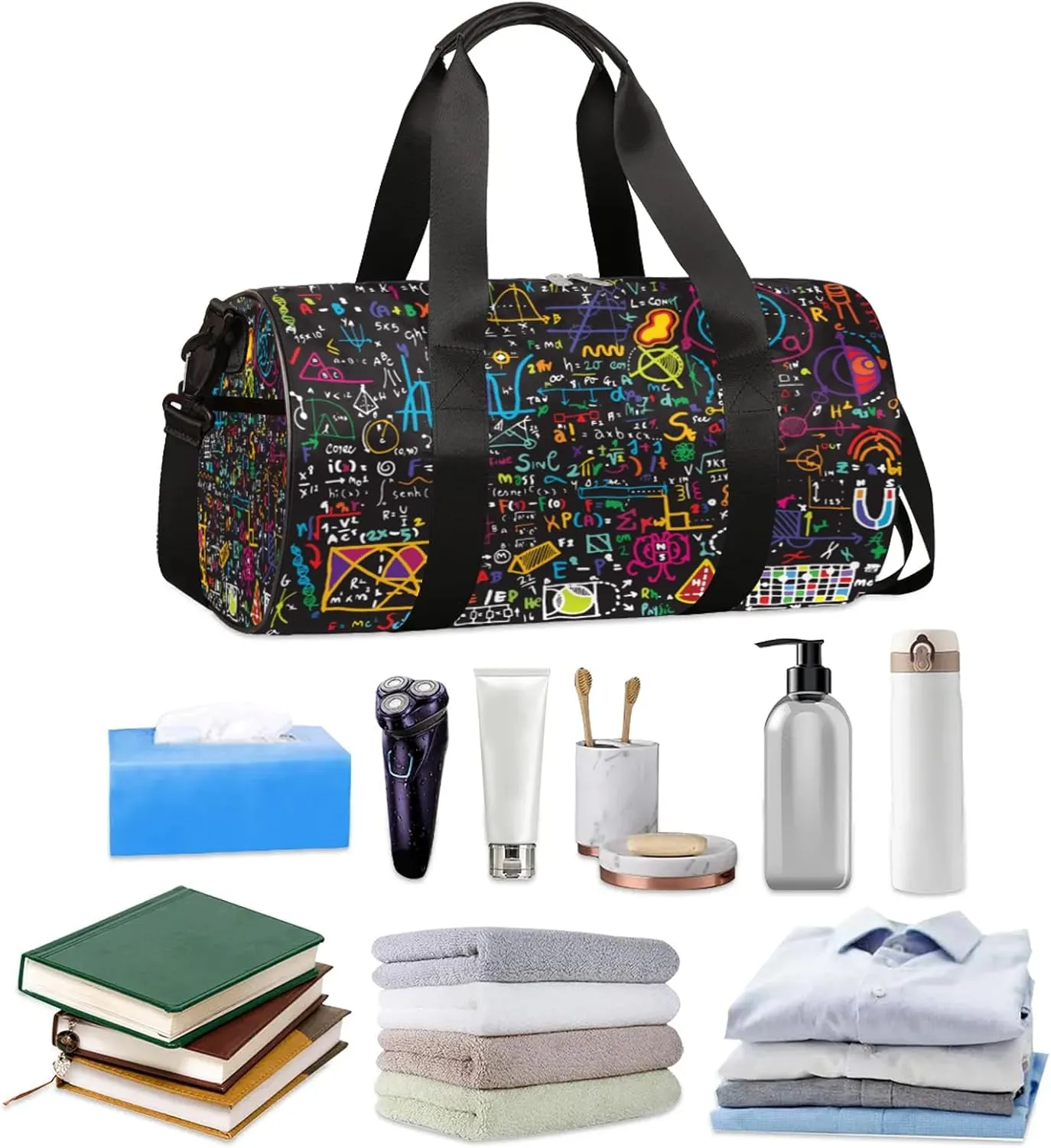 Chemical Formulas Cool Print Sports Gym Bag for Men Women Lightweight Travel Duffle Bag with Shoulder Strap Waterproof Carry On Weekender Overnight Bag for Travel Sports Gym