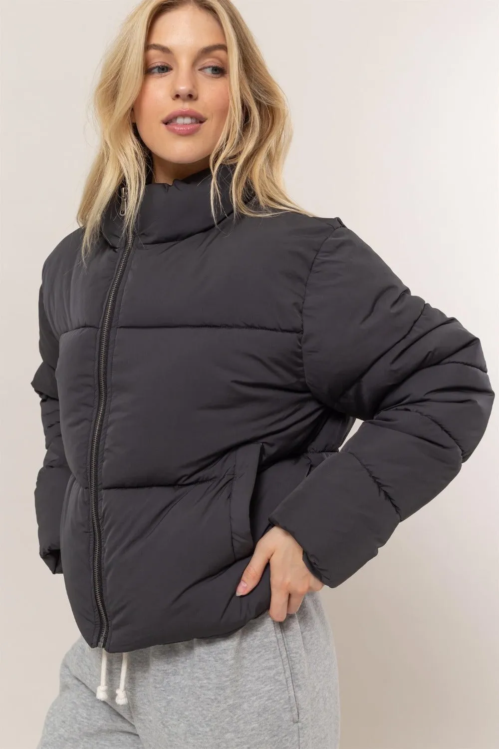 Chill Shield (Black) Quilted Back Drawstring Puffer Jacket