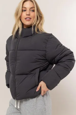 Chill Shield (Black) Quilted Back Drawstring Puffer Jacket