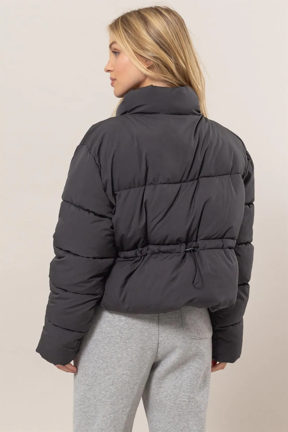 Chill Shield (Black) Quilted Back Drawstring Puffer Jacket