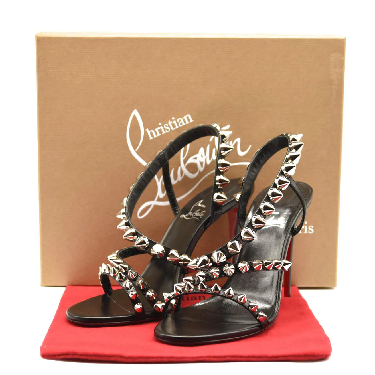 Christian Louboutin Spikita Strap 100 Black Spike Strappy Sandal Heel Pump 40