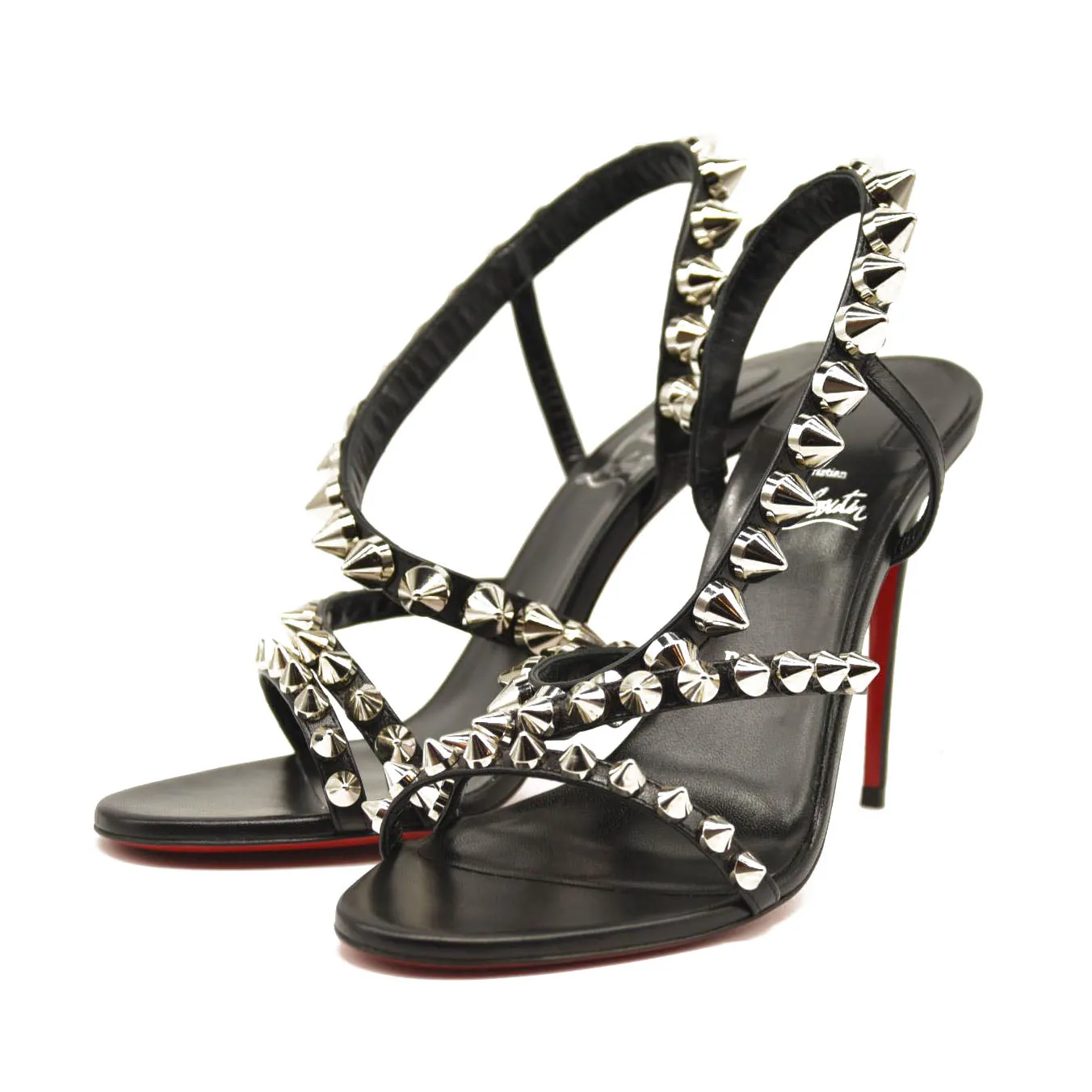 Christian Louboutin Spikita Strap 100 Black Spike Strappy Sandal Heel Pump 40